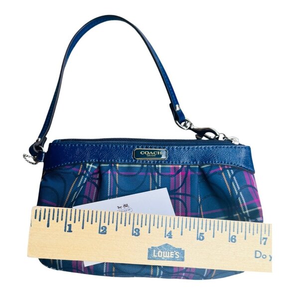 Coach Blue Tartan Plaid Canvas/Leather Wristlet Purse - Picture 3 of 7